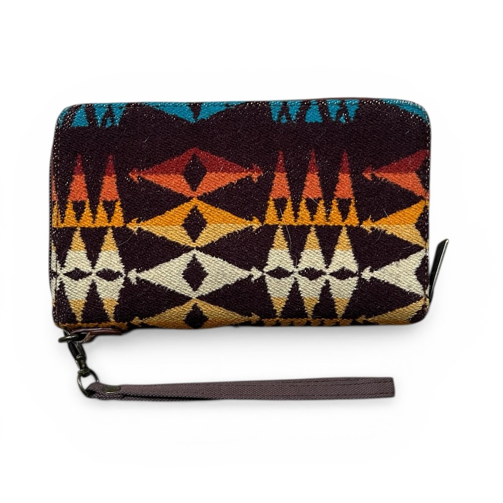 Pendleton Brown Wallet with Teal, Rust & Gold Geometric Pattern - Picture 4 of 11
